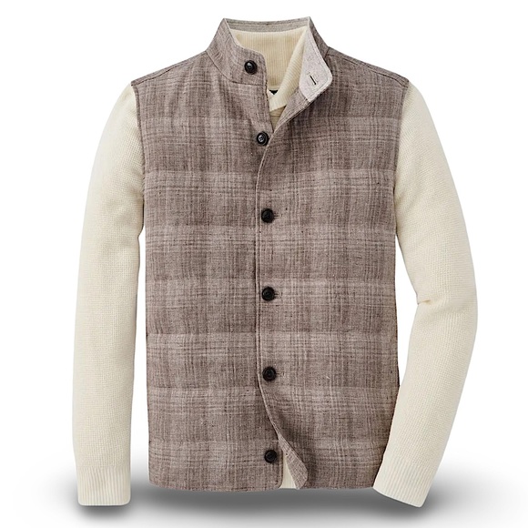 Peter Millar Crown Crafted Summer Journeyman Plaid Linen Wool Vest in Argil - Picture 2 of 15